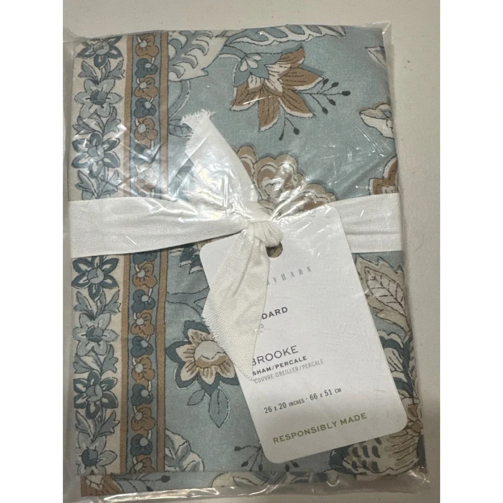 Pottery Barn Brooke Floral Standard Pillow Sham Blue Percale Cotton New
